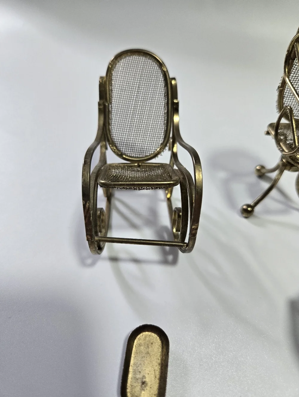 Vintage Metal Miniature Doll House Furniture Gold Rocking Chairs Table Sconce